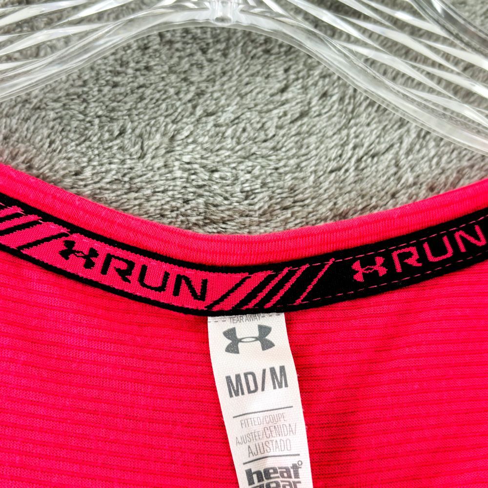 Under Armour Run Short Sleeve T-shirt Womens M Hot Pink Stripe Heat Gear - Picture 5 of 7